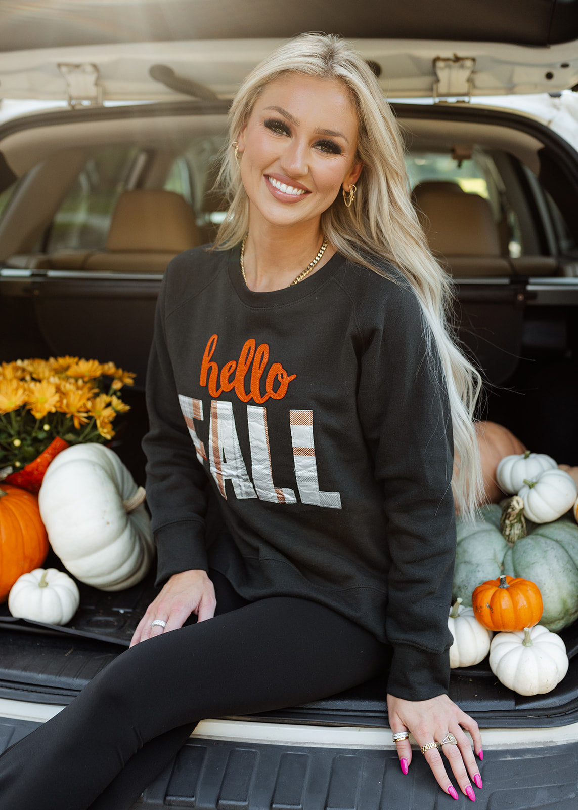Monogrammed Leopard And Plaid Stacked Pumpkins Graphic Tee Shirt