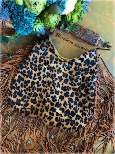 Mabel Hair on Hide Leather Leopard Fringe Turquoise Shoulder Bag Purse –  The Vintage Leopard
