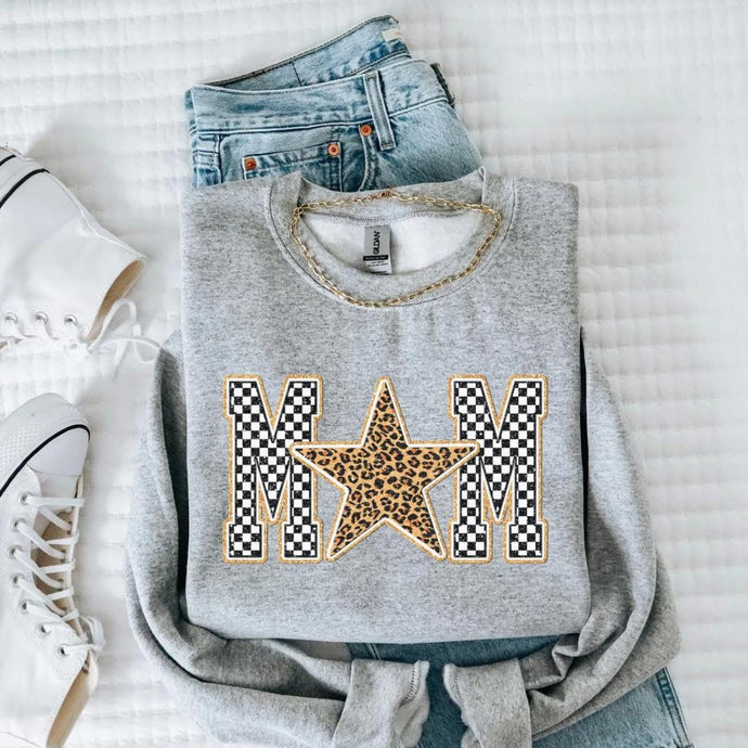 Star Mom Leopard Check Sport Grey Sweatshirt