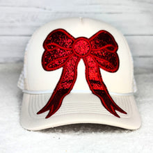 Load image into Gallery viewer, Red Sequin Bow Checkered Foam Trucker Hat
