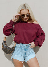 Load image into Gallery viewer, Alina Burgundy Off The Shoulder Cropped Sweatshirt
