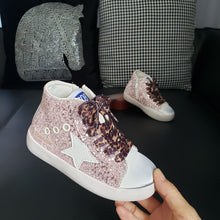 Load image into Gallery viewer, rts: High Top Star Sparkle and Leopard Tennis Shoe (high quality)-

