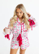 Load image into Gallery viewer, Santa &amp; Pink Bows Satin Pajama Set
