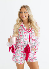 Load image into Gallery viewer, Santa &amp; Pink Bows Satin Pajama Set
