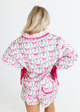 Load image into Gallery viewer, Santa &amp; Pink Bows Satin Pajama Set
