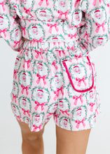 Load image into Gallery viewer, Santa &amp; Pink Bows Satin Pajama Set
