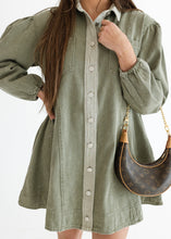 Load image into Gallery viewer, Olive Washed Denim Mini Dress
