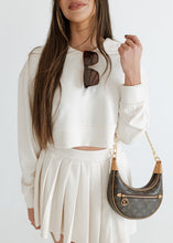 Load image into Gallery viewer, Ecru Collared Sweatshirt &amp; Pleated Skirt Set
