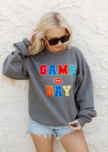 Load image into Gallery viewer, Game Day Colorful Patch Dark Grey Crewneck
