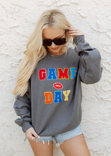 Load image into Gallery viewer, Game Day Colorful Patch Dark Grey Crewneck
