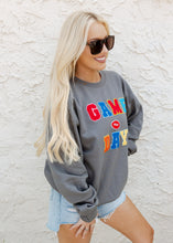 Load image into Gallery viewer, Game Day Colorful Patch Dark Grey Crewneck
