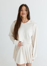 Load image into Gallery viewer, Ecru Collared Sweatshirt &amp; Pleated Skirt Set
