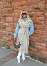 Load image into Gallery viewer, Layered Taupe &amp; Denim Trench Coat
