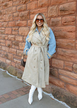 Load image into Gallery viewer, Layered Taupe &amp; Denim Trench Coat
