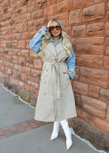 Load image into Gallery viewer, Layered Taupe &amp; Denim Trench Coat
