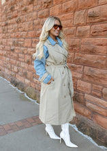 Load image into Gallery viewer, Layered Taupe &amp; Denim Trench Coat
