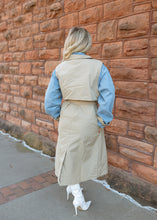 Load image into Gallery viewer, Layered Taupe &amp; Denim Trench Coat
