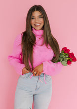 Load image into Gallery viewer, Barbie Pink Turtleneck Cropped Sweater
