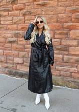 Load image into Gallery viewer, Sarah Faux Leather Black Trench Coat
