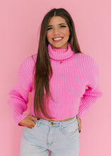 Load image into Gallery viewer, Barbie Pink Turtleneck Cropped Sweater
