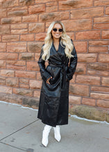 Load image into Gallery viewer, Sarah Faux Leather Black Trench Coat
