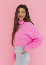 Load image into Gallery viewer, Barbie Pink Turtleneck Cropped Sweater
