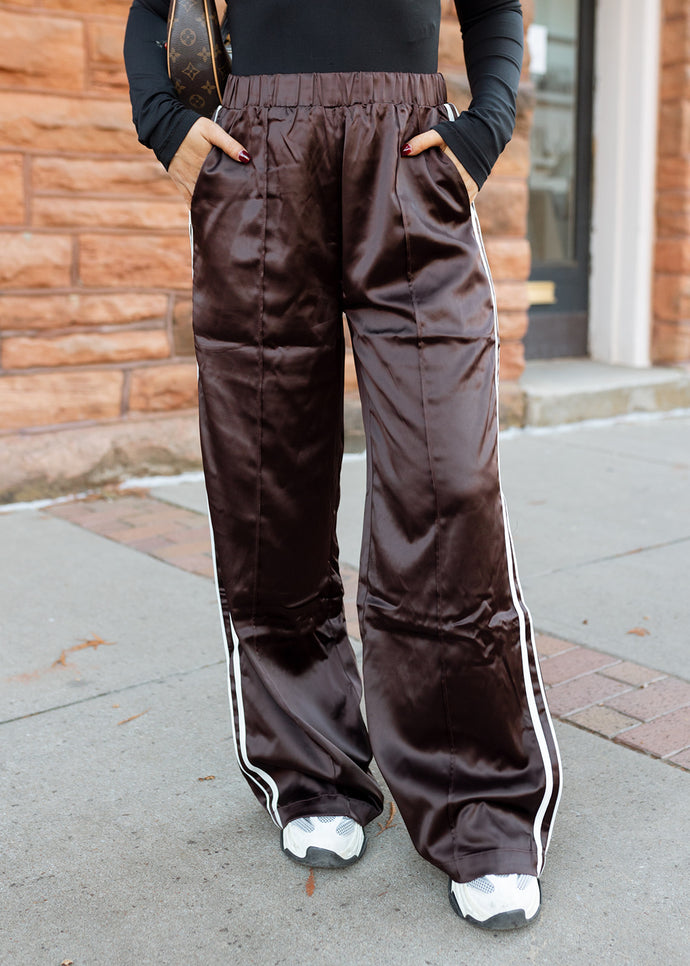 Brown Satin Track Pants