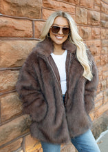 Load image into Gallery viewer, Brown Faux Fur Oversized Jacket
