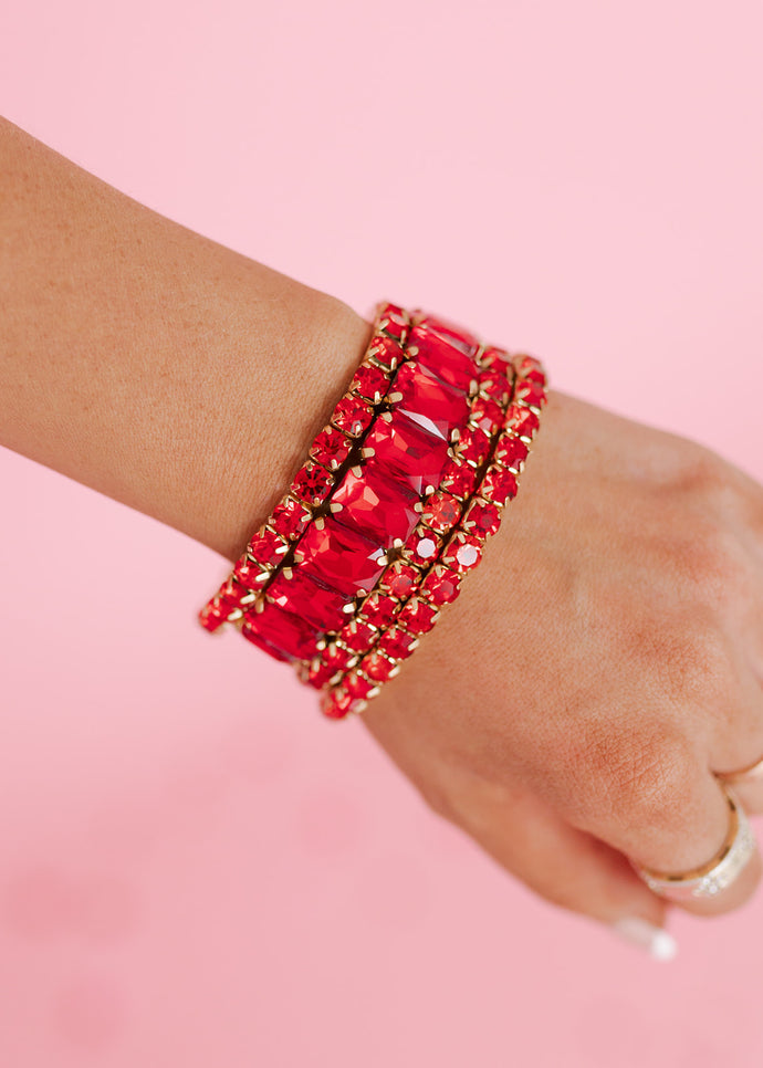 Pink Panache Red Rhinestone Bracelet Stack