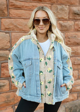 Load image into Gallery viewer, Floral Shearling &amp; Denim Jacket
