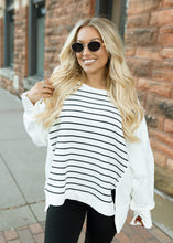 Load image into Gallery viewer, Ivory &amp; Black Stripe Terry Top
