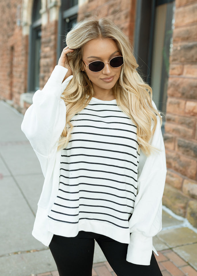 Ivory & Black Stripe Terry Top