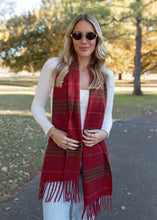 Load image into Gallery viewer, Mistletoe Red &amp; Green Stripe Fringe Scarf
