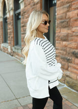 Load image into Gallery viewer, Ivory &amp; Black Stripe Terry Top
