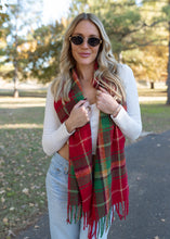 Load image into Gallery viewer, Holiday Cheer Red &amp; Green Plaid Scarf
