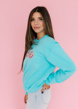 Load image into Gallery viewer, Rainbow Love Sequin Patch Scuba Blue Sweatshirt
