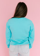 Load image into Gallery viewer, Rainbow Love Sequin Patch Scuba Blue Sweatshirt
