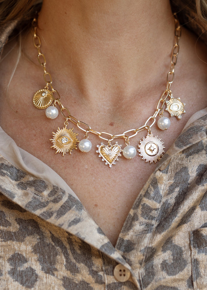 Pearl & Mixed Coin Charm Necklace