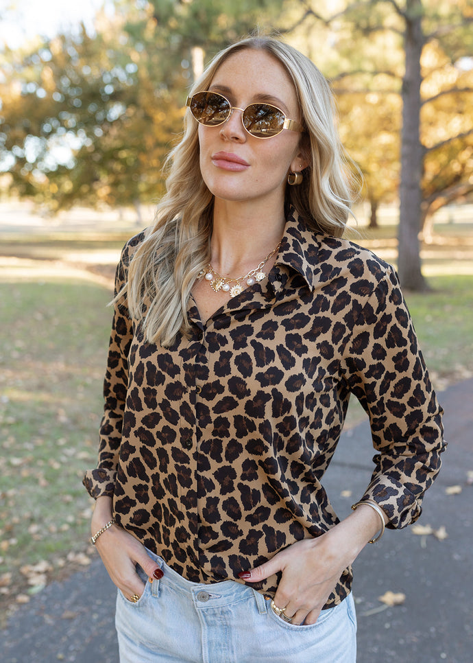 Nina Leopard Button Top