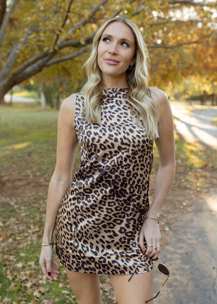 Leopard Boatneck Mini Dress