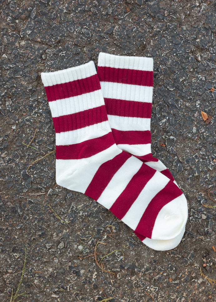 White & Red Striped Crew Socks