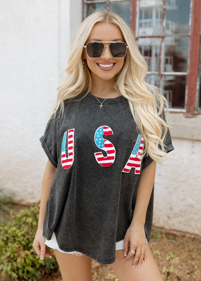 USA Patch Vintage Charcoal Tee