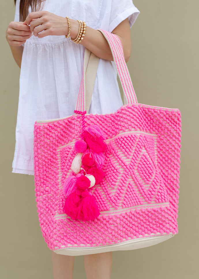 Lulu Love Flamingo Pink Tassel Tote