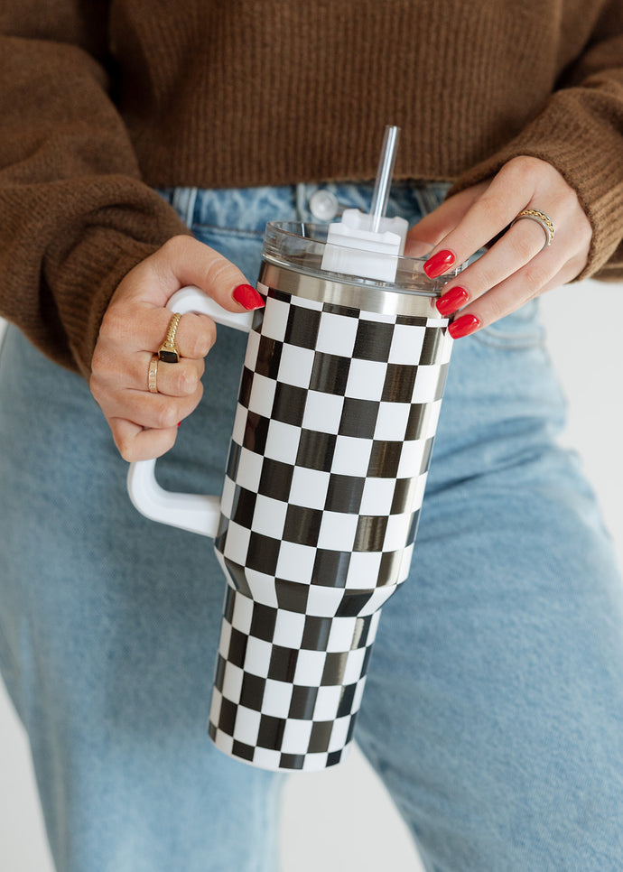 Black & White Checkered Tumbler