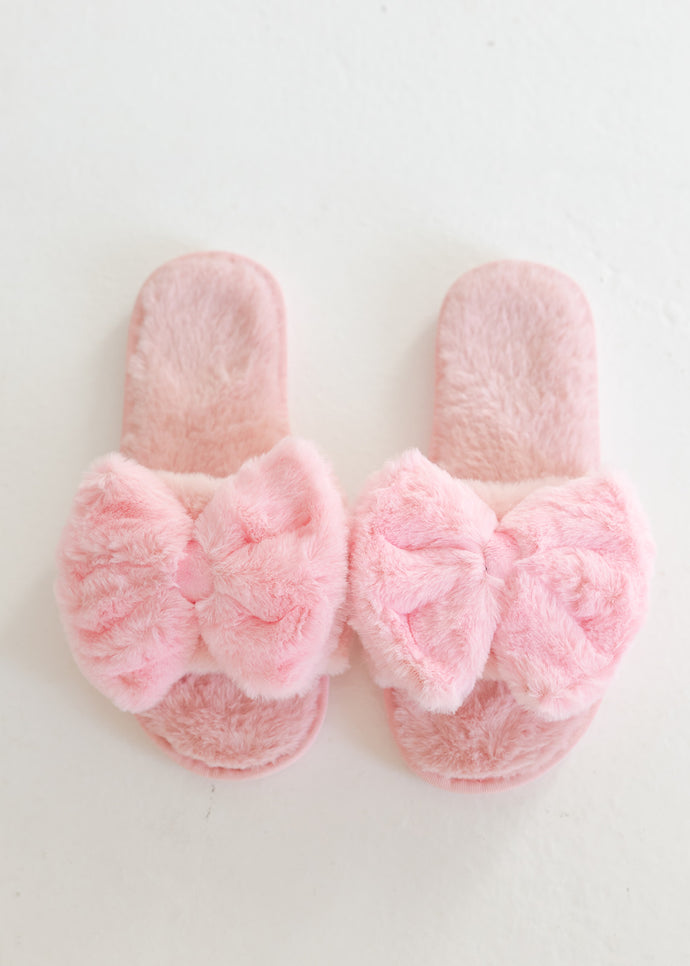 Pink Bow Fuzzy Slippers