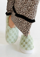 Load image into Gallery viewer, Plush Checkered Cozy Slippers - Lime
