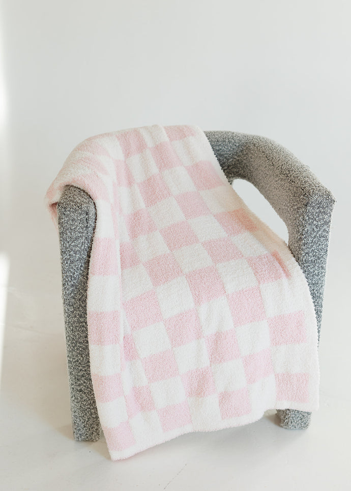 Light Pink & White Cozy Checkered Blanket