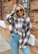 Load image into Gallery viewer, Ecru &amp; Navy Plaid Shacket
