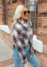 Load image into Gallery viewer, Ecru &amp; Navy Plaid Shacket
