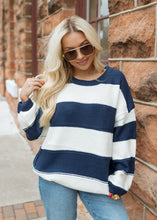 Load image into Gallery viewer, Kadie Navy Striped Chunky Sweater
